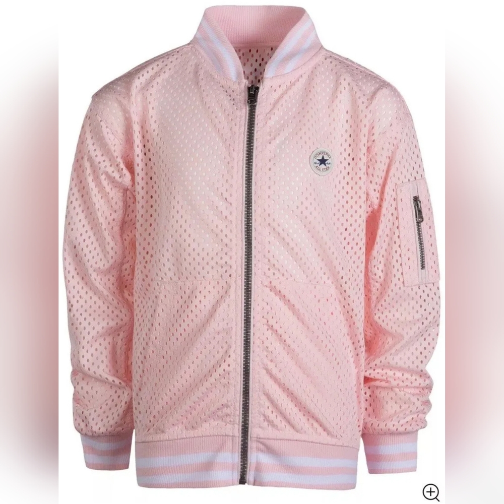 Converse Girl's Lightweight Pink Mesh Varsity Jacket, Size Large, 12-13 Years